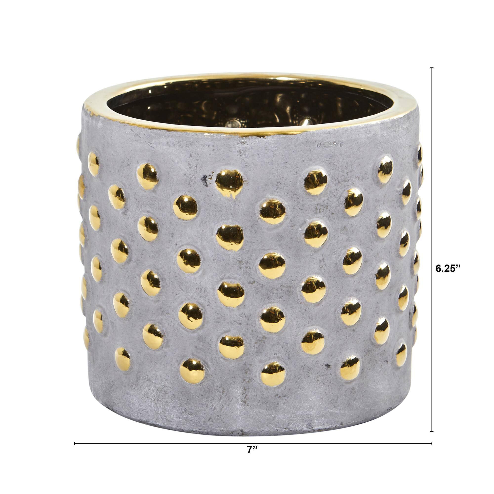 6" Regal Stone Hobnail Planter with Gold Accents